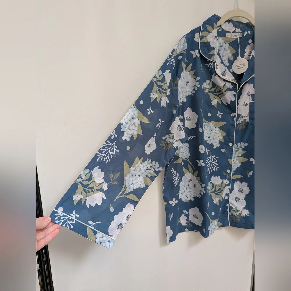 NWT Mahogany Blue Floral Camila Long Sleeve PJ Set 100% Cotton Size 2X - Picture 4 of 15